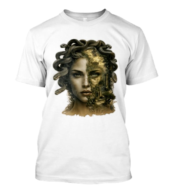 Medusa Woman Face Snakes Hair Ancient Ruins T-Shirt