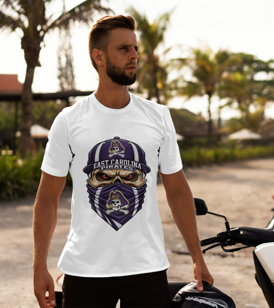 East Carolina Pirates Skull ECU College Sports Fanwear T-Shirt