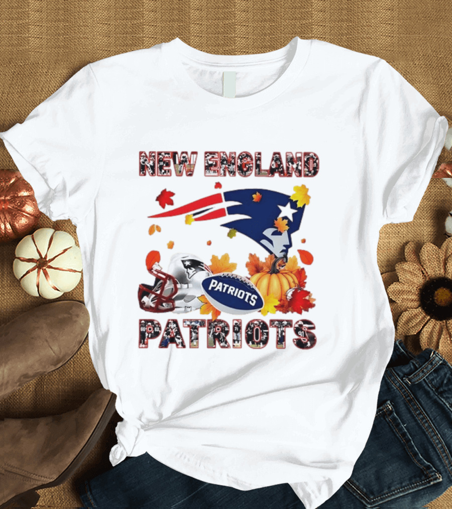 New England Patriots Autumn Leaf Football Celebration 2026 T-Shirt