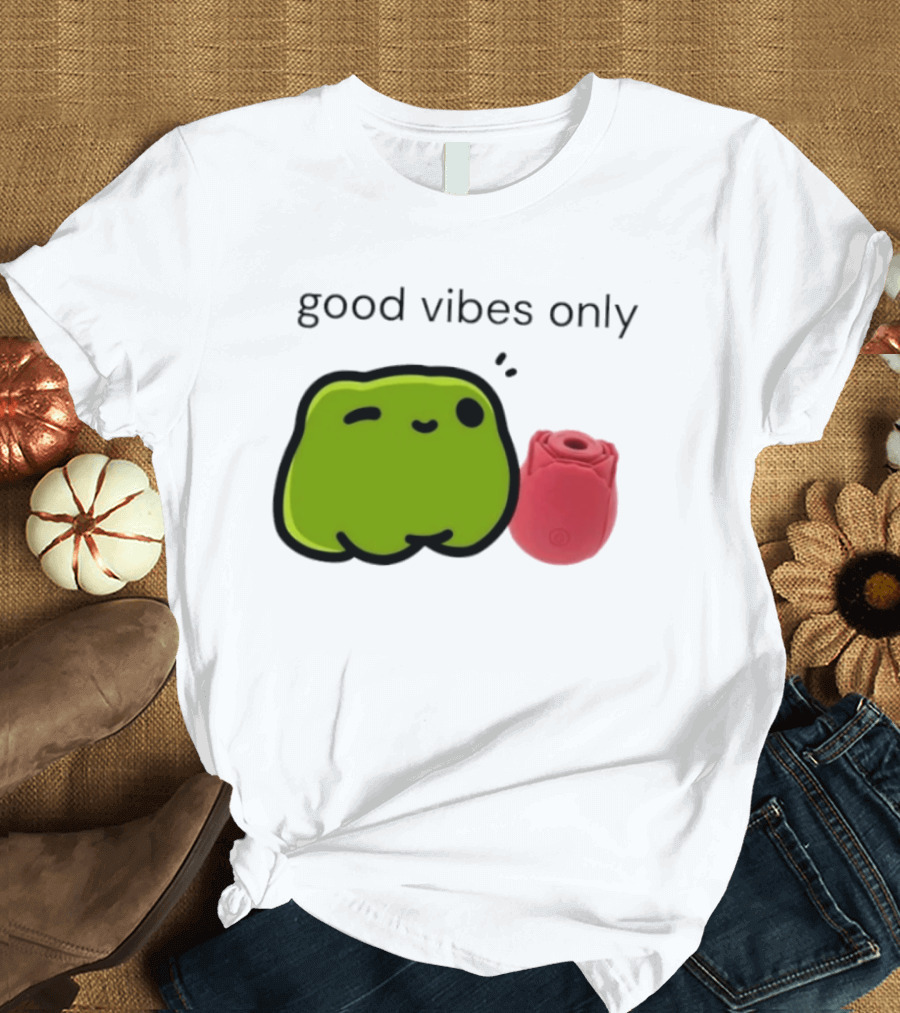 Good Vibes Only Frog Winking With Red Rose Toy T-Shirt