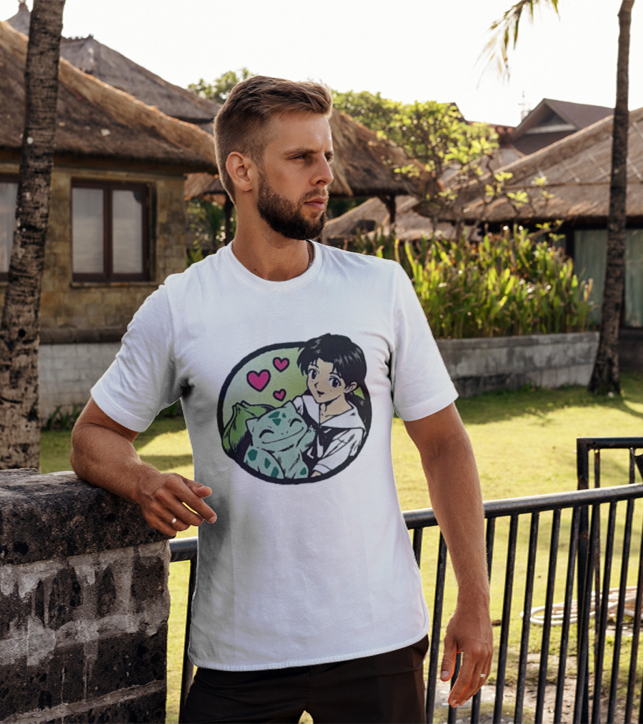 Rei Ayanami Bulbasaur Anime Crossover Hearts T-Shirt