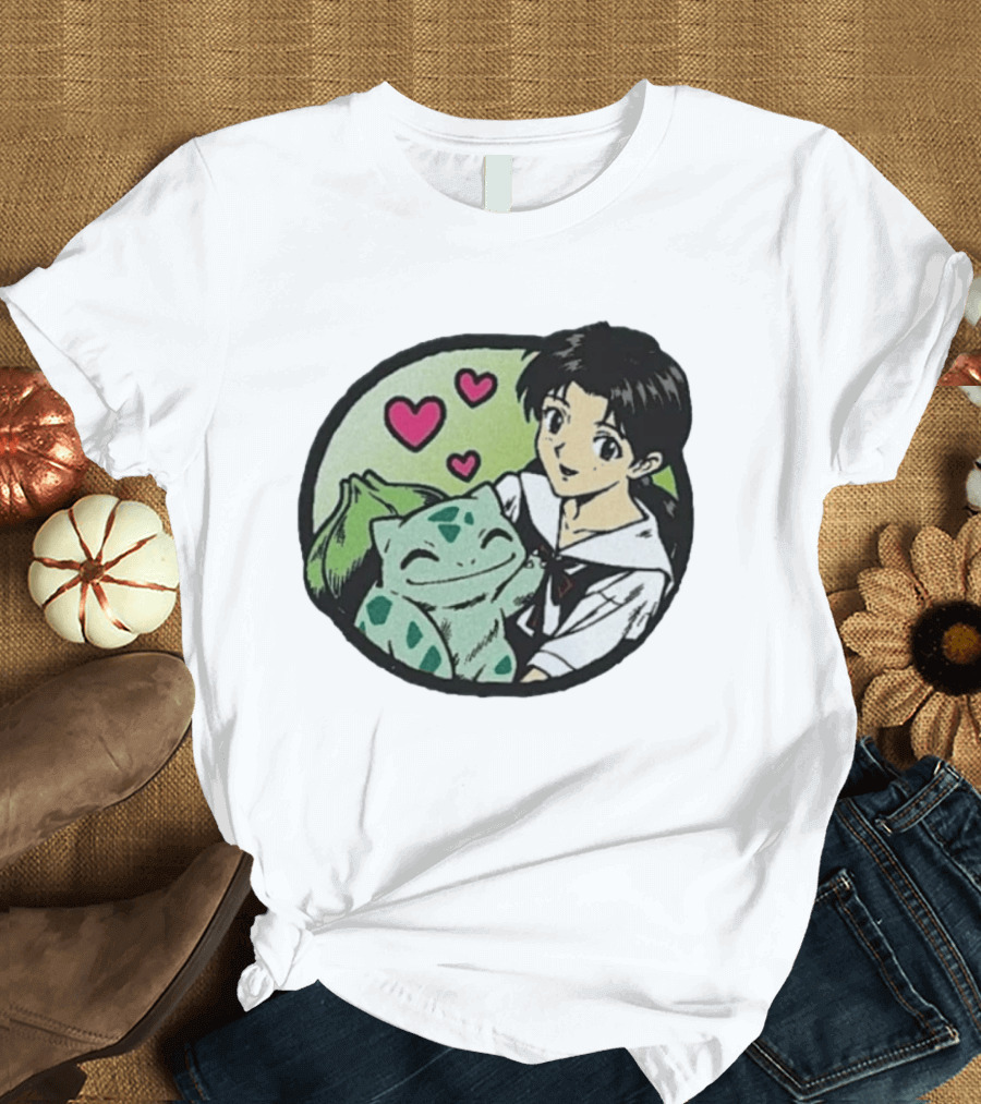 Rei Ayanami Bulbasaur Anime Crossover Hearts T-Shirt