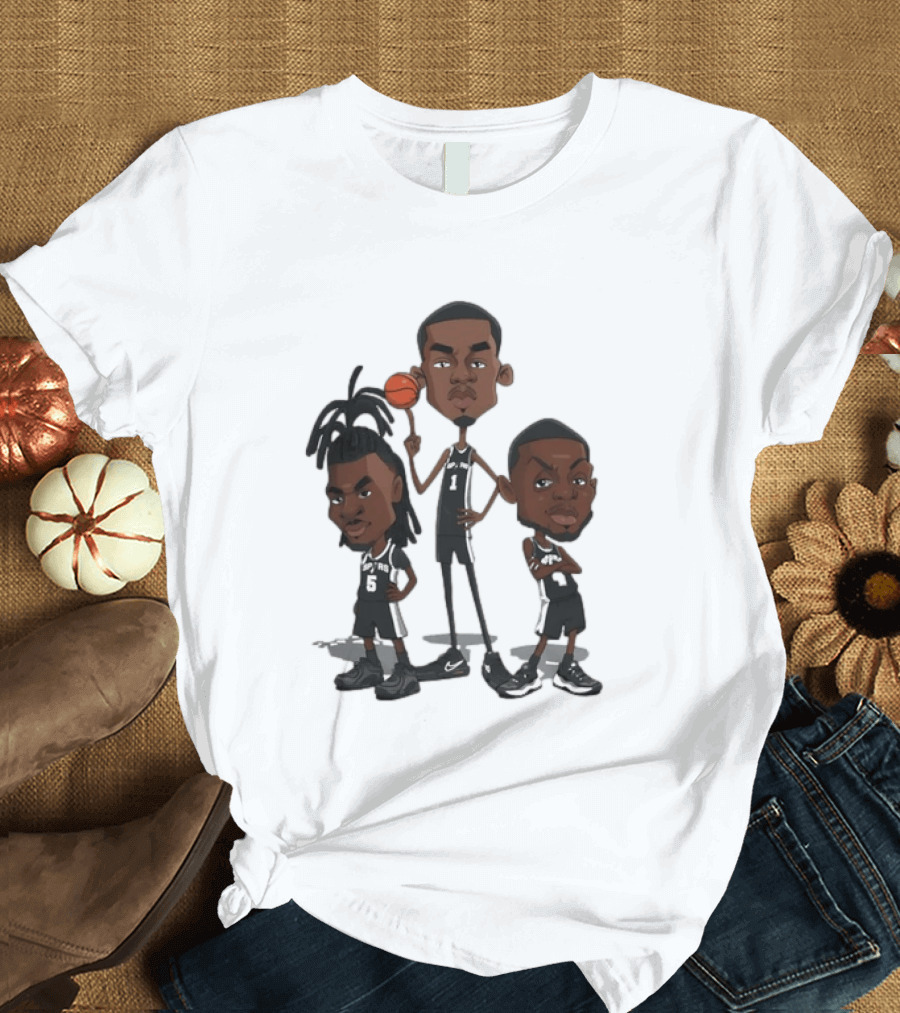 San Antonio Spurs Dejounte Murray Victor Wembanyama Caricature Basketball Players T-Shirt