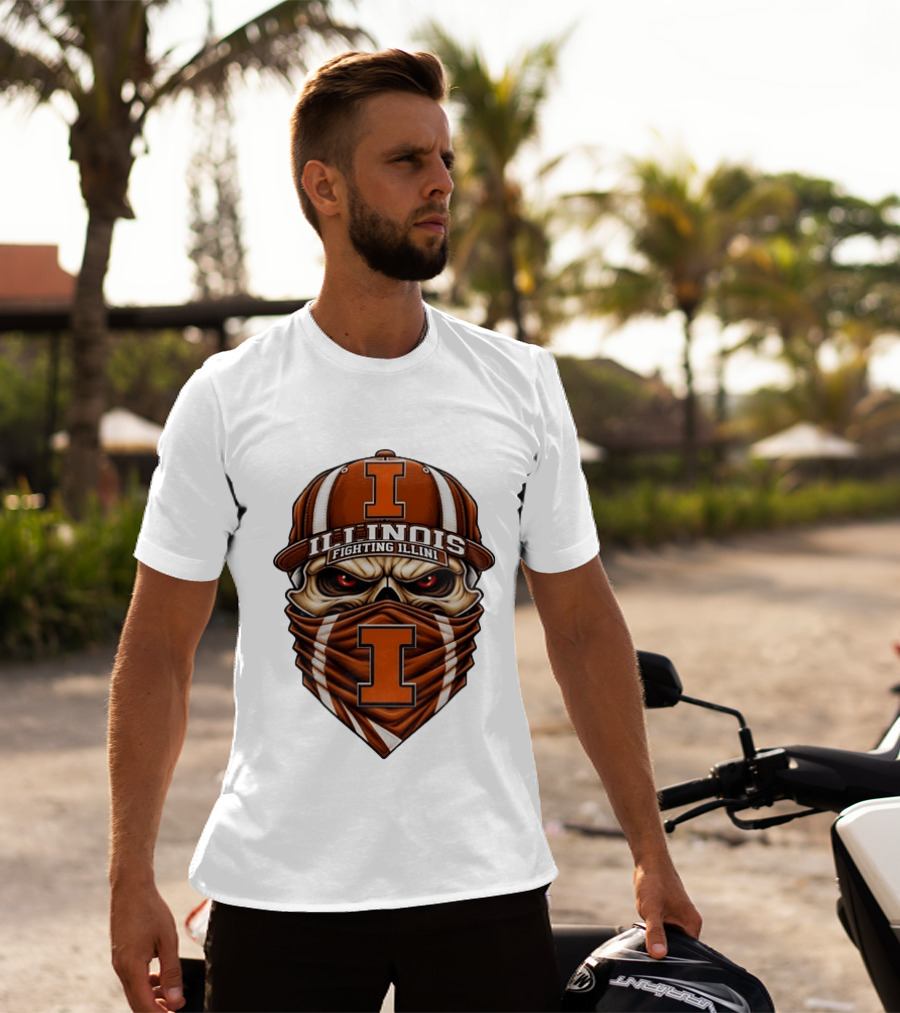 Illinois Fighting Illini Skull Cap Mask NCAA T-Shirt