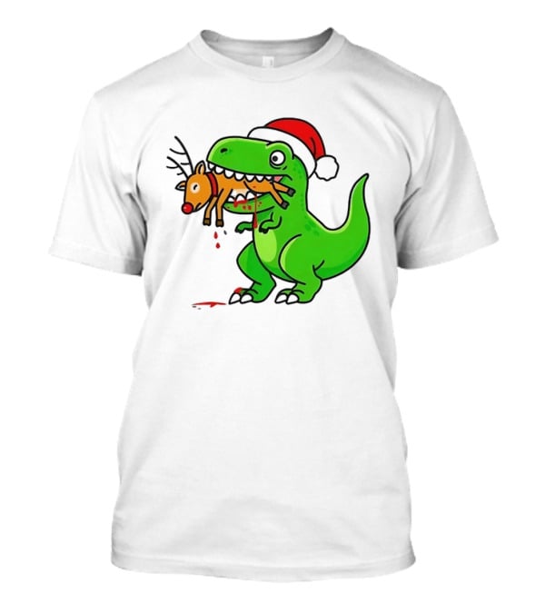 T Rex Eating A Reindeer Santa Hat Christmas Fun T-Shirt