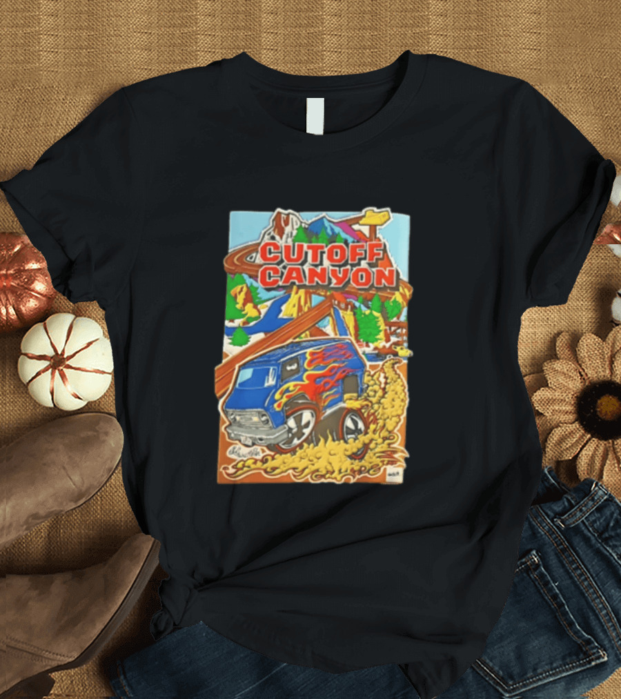 Cutoff Canyon Blue Van Flames Mountain Adventure Landscape 2023 T-Shirt