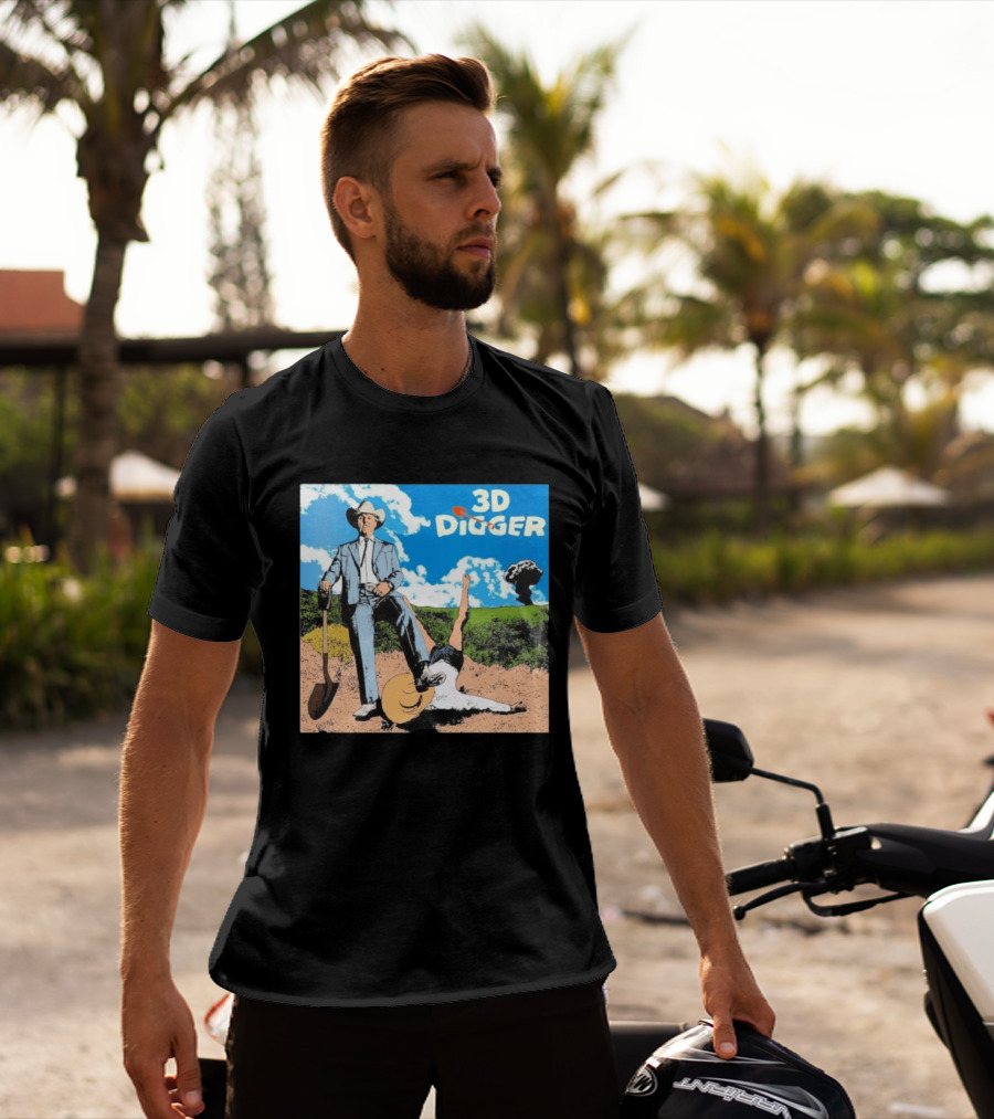 3D Digger Rockwell Western Cowboy Shovel Scene T-Shirt