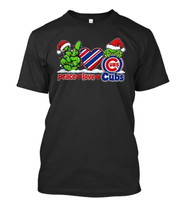 Peace Love Cubs Grinch Christmas Santa Hat Holiday T-Shirt