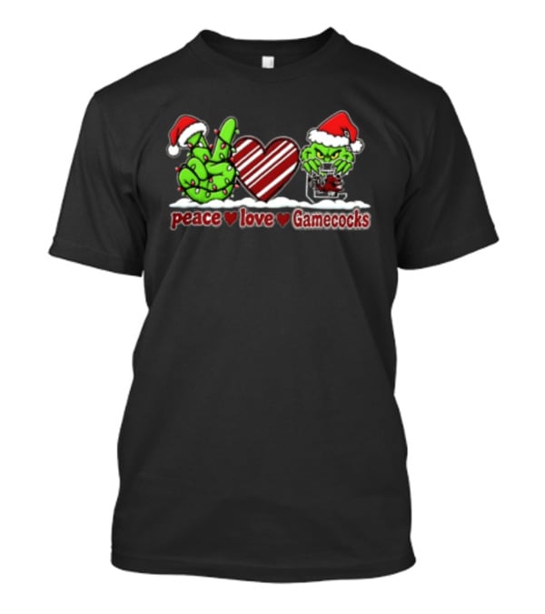 Peace Love Gamecocks Grinch Christmas NCAA Football 2026 T-Shirt