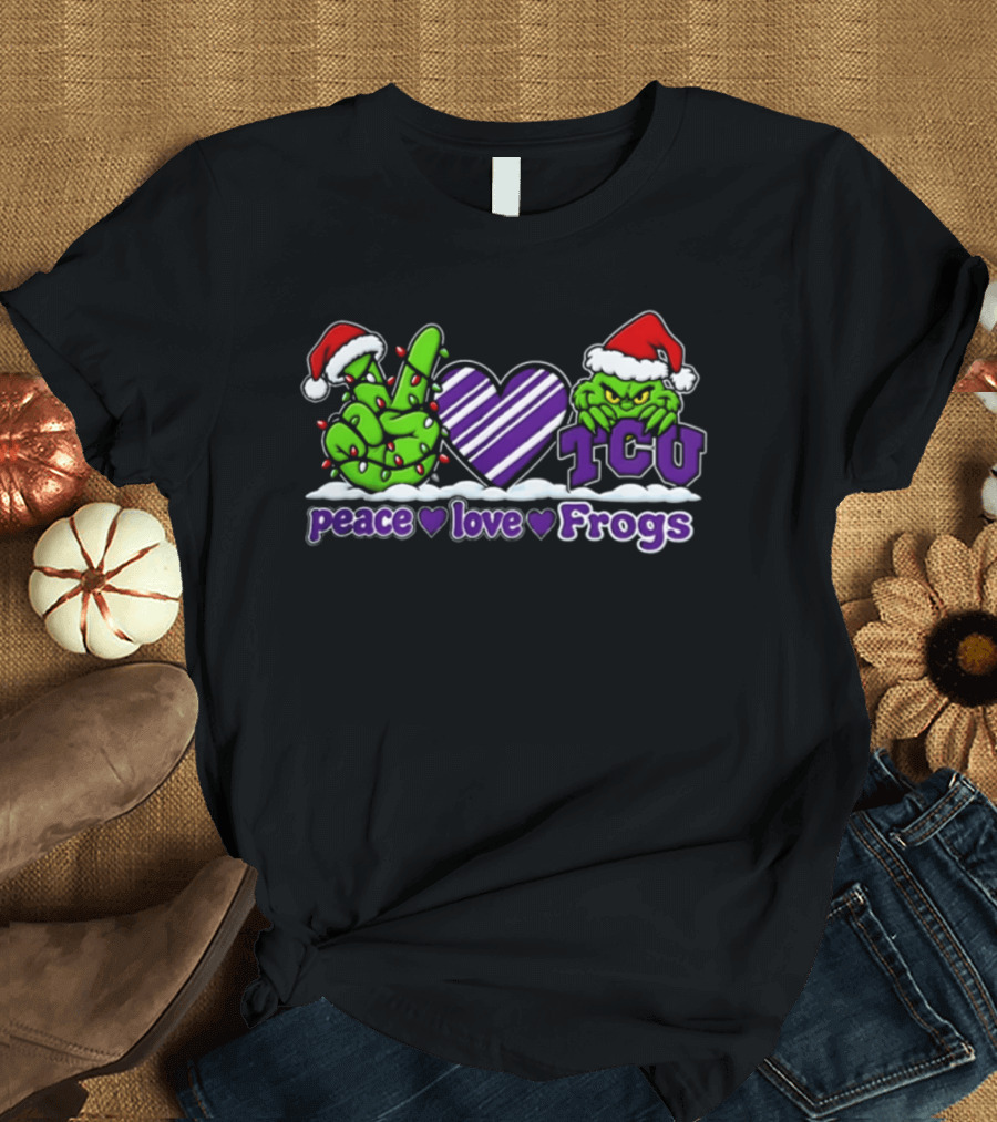 Grinch Peace Love TCU Frogs Christmas 2026 T-Shirt