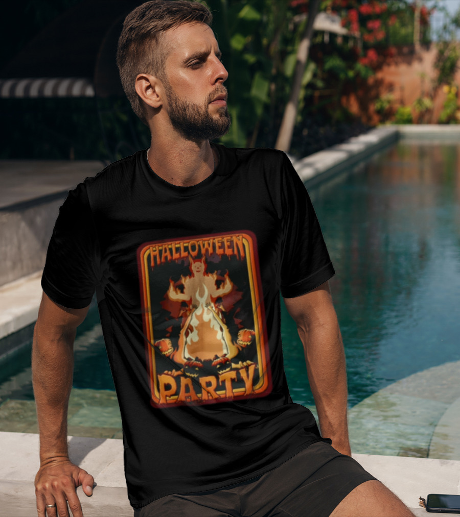 Halloween Party Flaming Demon Pumpkins Reaching Figures T-Shirt