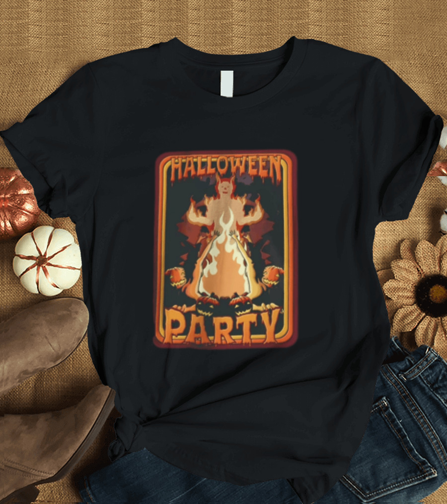 Halloween Party Flaming Demon Pumpkins Reaching Figures T-Shirt