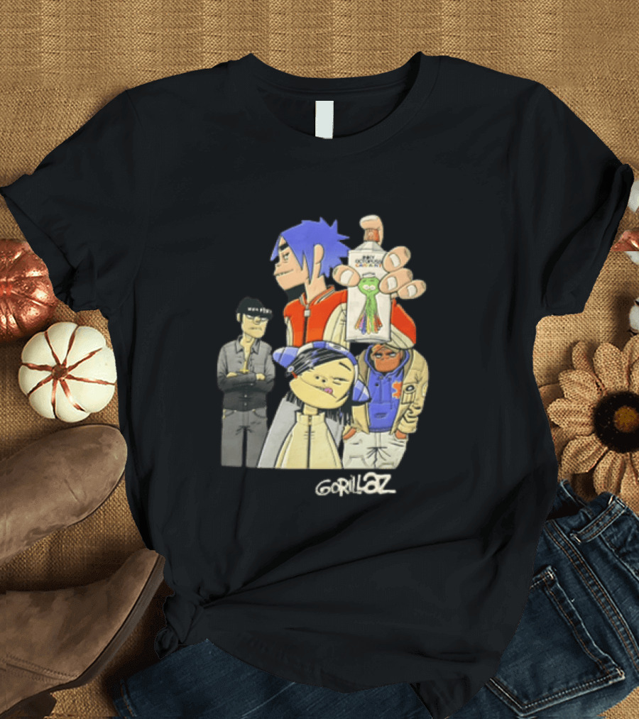 Gorillaz Band Characters With Salvation Army Flask T-Shirt