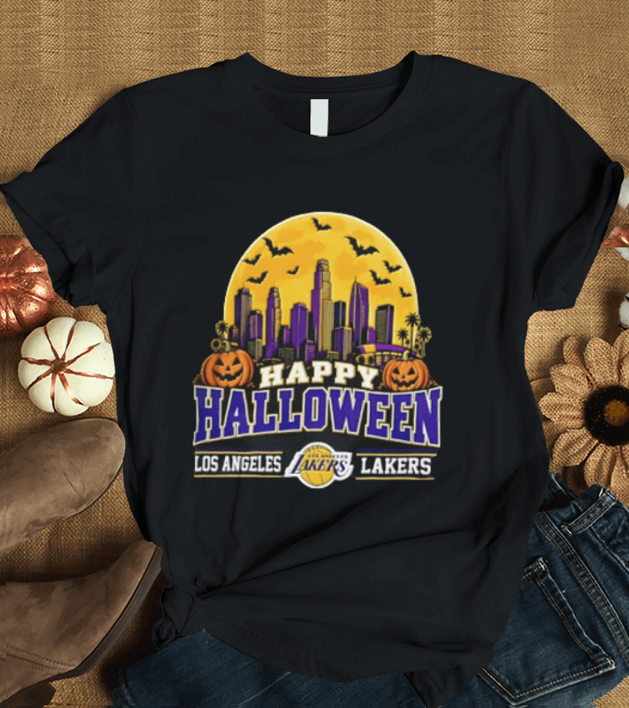 Los Angeles Lakers Happy Halloween City Skyline 2026 T-Shirt