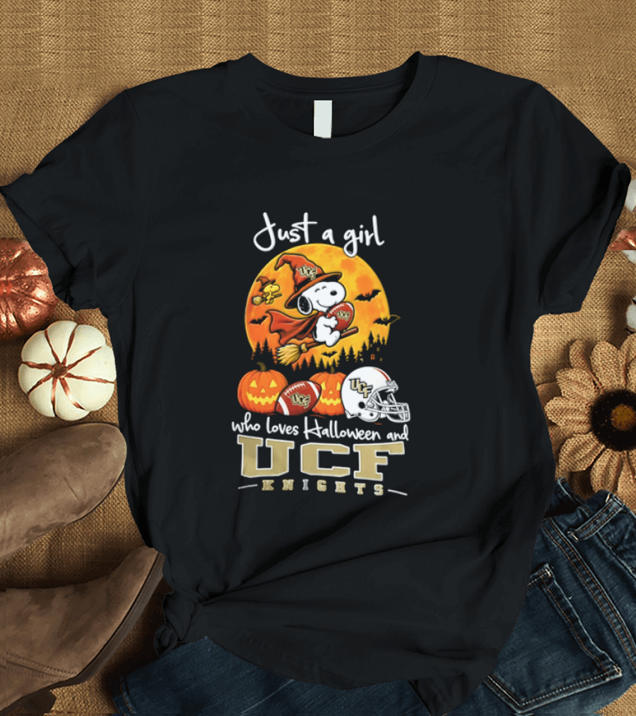 Just A Girl Who Loves Halloween UCF Knights Snoopy And Woodstock 2026 T-Shirt