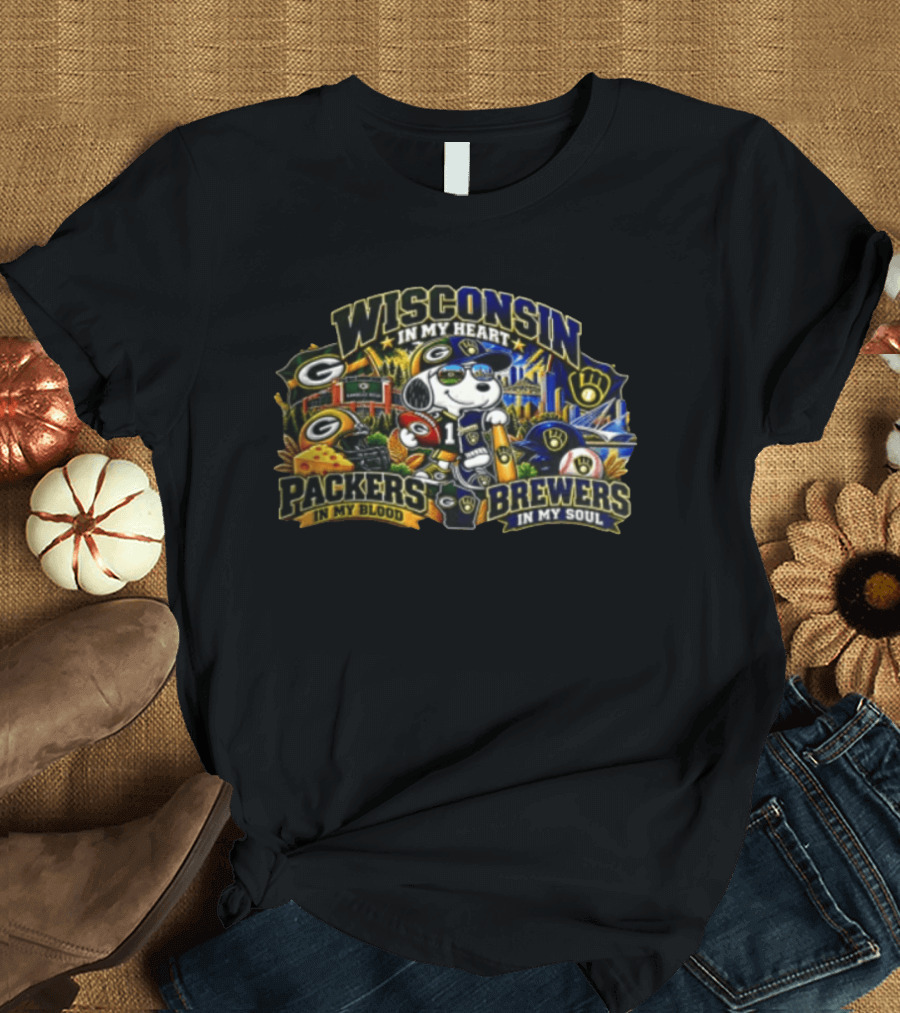 Wisconsin In My Heart Packers In My Blood Brewers In My Soul T-Shirt