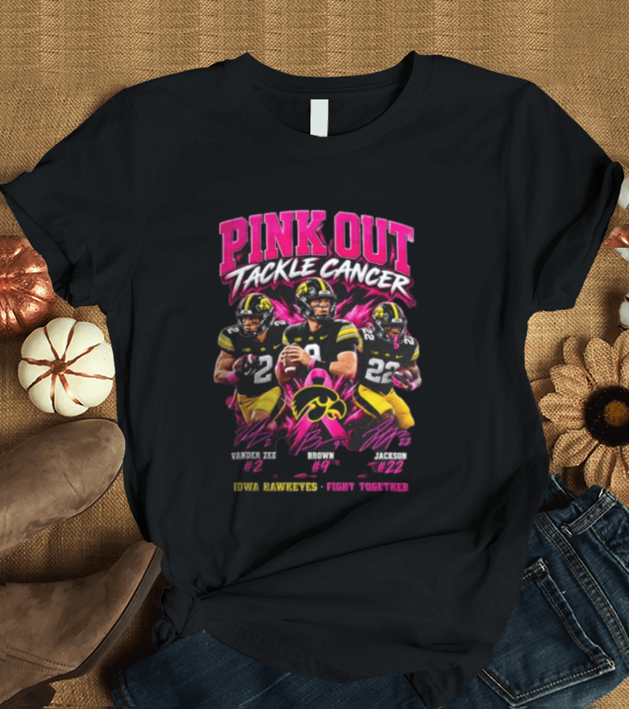 Pink Out Tackle Cancer Iowa Hawkeyes Vander Zee Brown Jackson 44 9 22 Fight Together T-Shirt