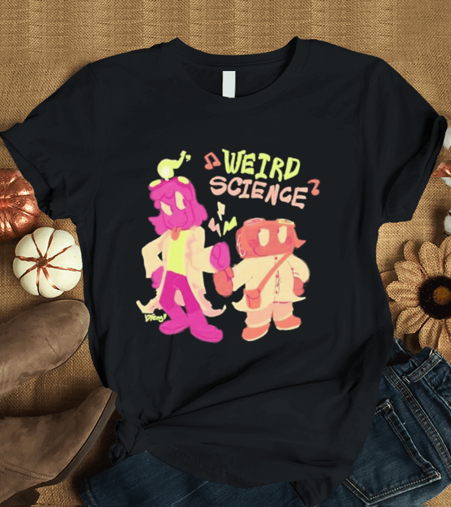 Weird Science Cartoon Characters With Lightbulb And Music Notes T-Shirt