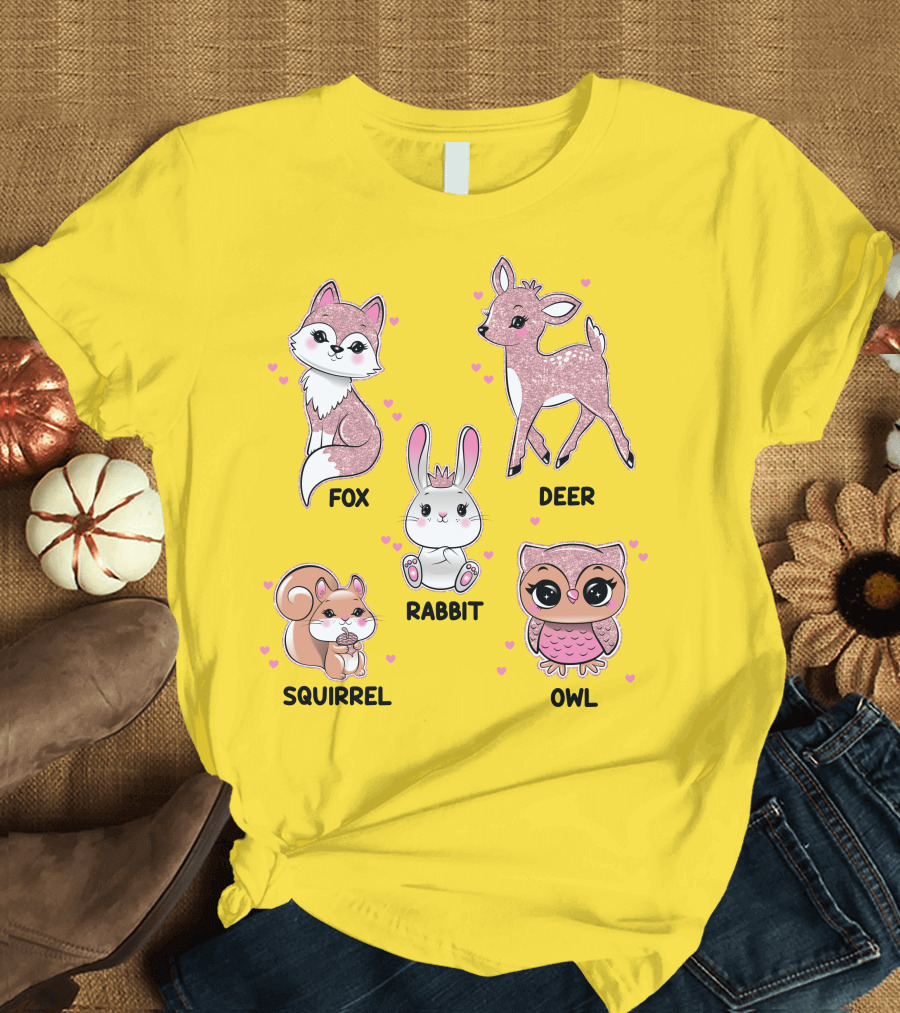 Fox Deer Rabbit Squirrel Owl Cute Animals T-Shirt