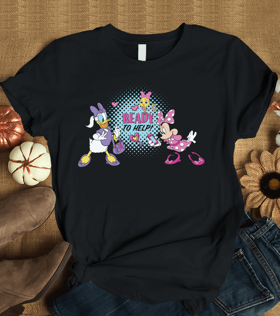 READY TO HELP Minnie and Daisy Duck Hearts and Phone T-Shirt