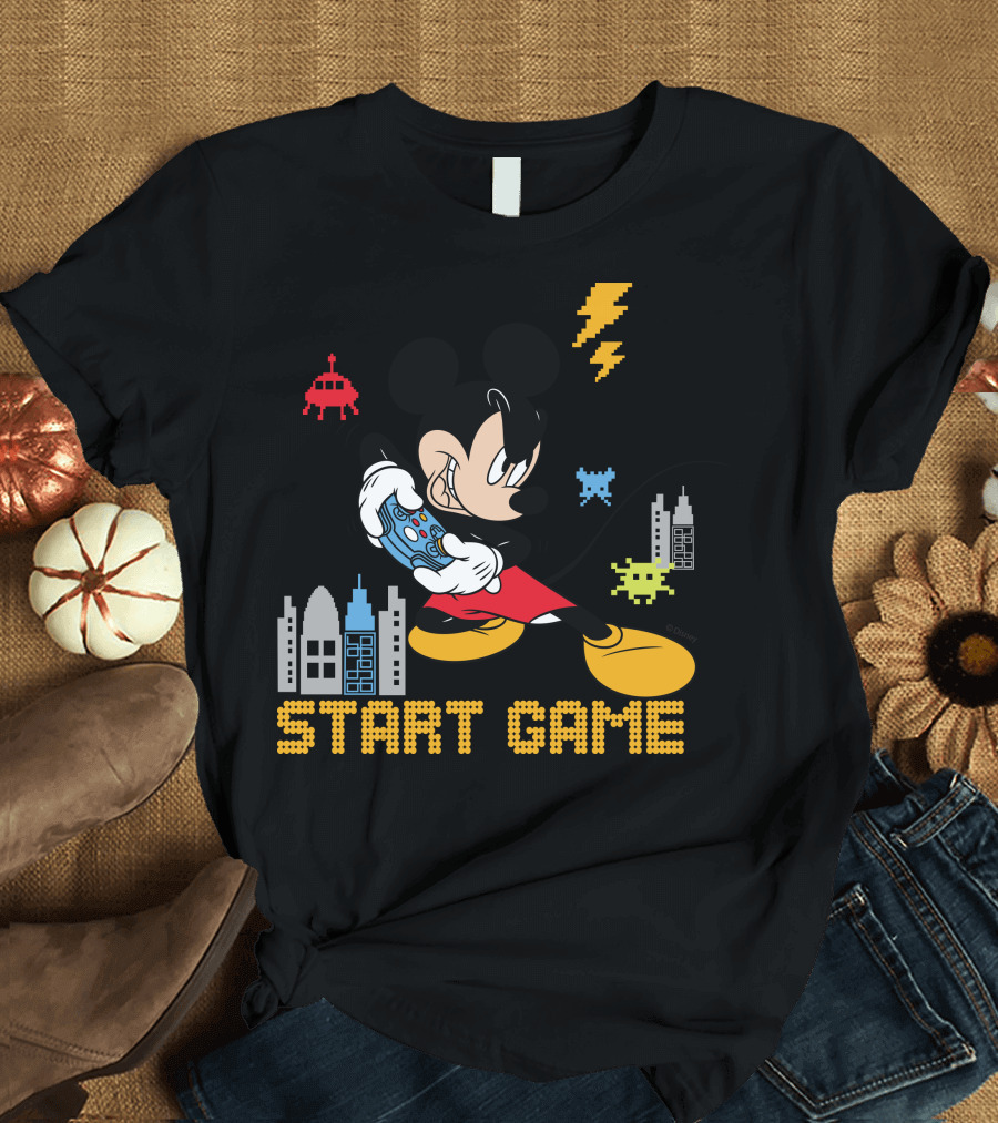 Mickey Holding Controller Retro Gaming City Start Game T-Shirt