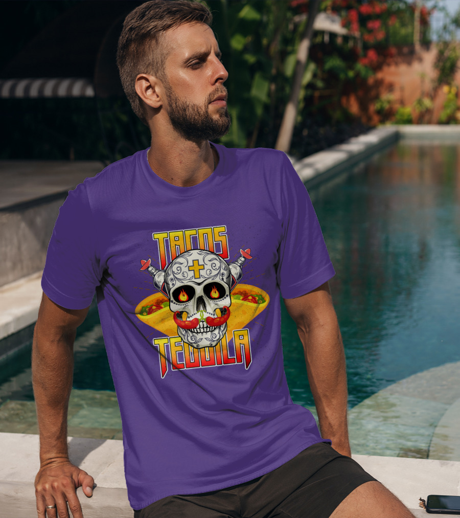 Tacos Tequila Skull Mexican Cuisine Party T-Shirt