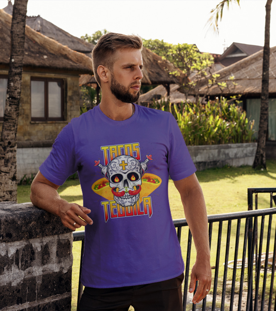 Tacos Tequila Skull Mexican Cuisine Party T-Shirt