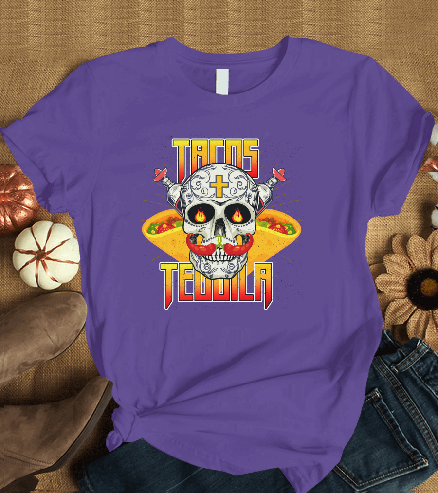 Tacos Tequila Skull Mexican Cuisine Party T-Shirt