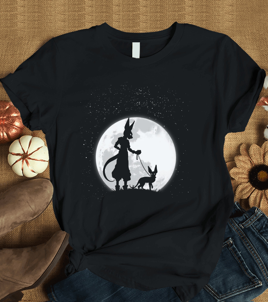 Beerus Walking Under Full Moon with Cat T-Shirt