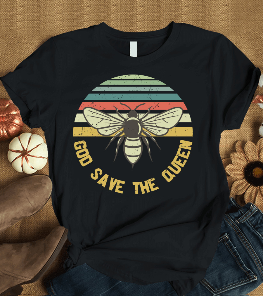 God Save the Queen Vintage Bee Retro Stripes T-Shirt