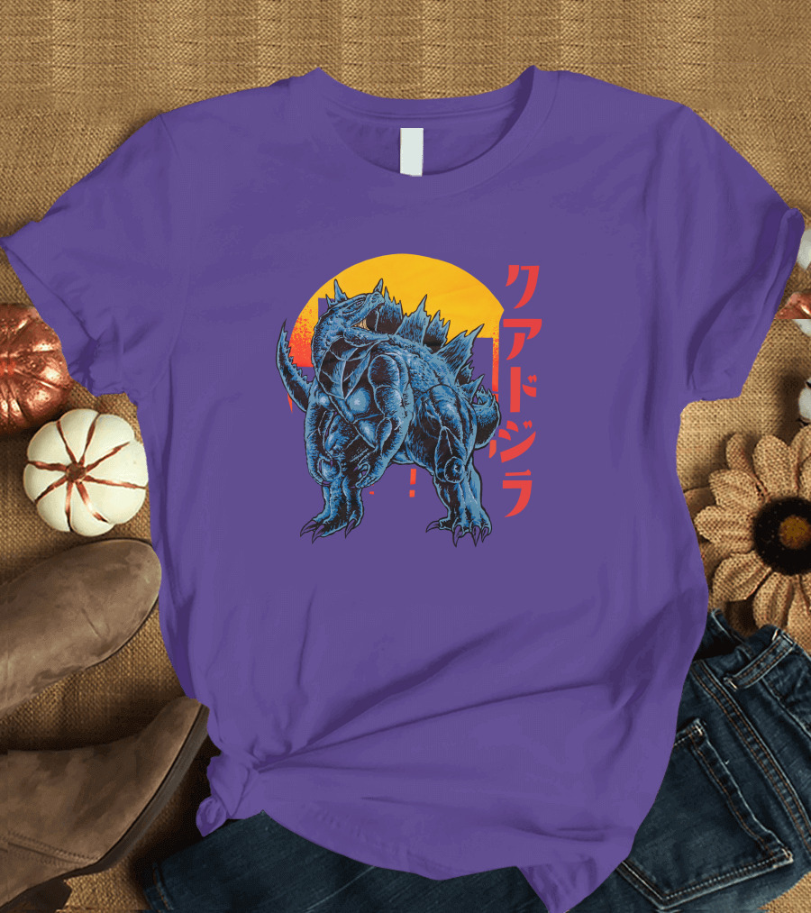 Raging Tobey Raskolapparel Quadzilla Kaiju Monster Retro Sunset Kanji T-Shirt