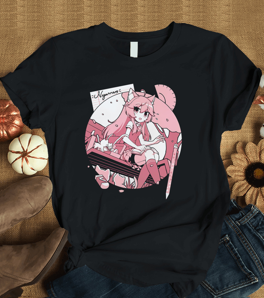 Nyanners VShojo High School Anime Style Desk Scene T-Shirt