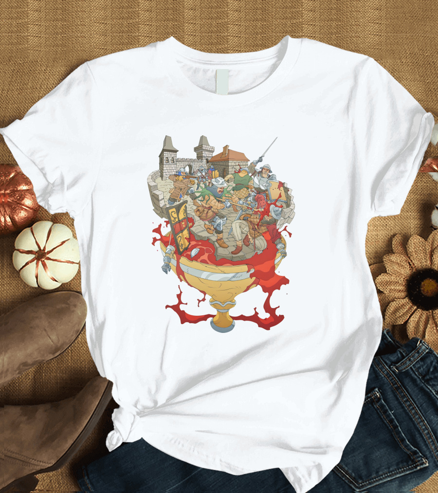 Graman Hussite Medieval Battle in Front of Castle with Sword and Shield Warriors T-Shirt