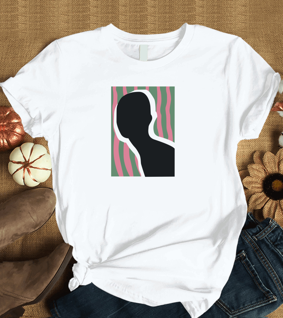 Everpress Shop Inner Talk Silhouette with Pink and Green Wavy Background T-Shirt