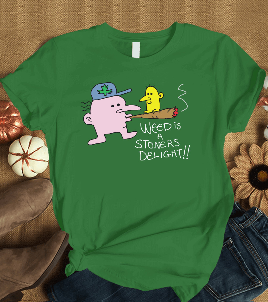 Threadless Shop Weed Is A Stoners Delight Green Cap Cartoon The Average Joey T-Shirt