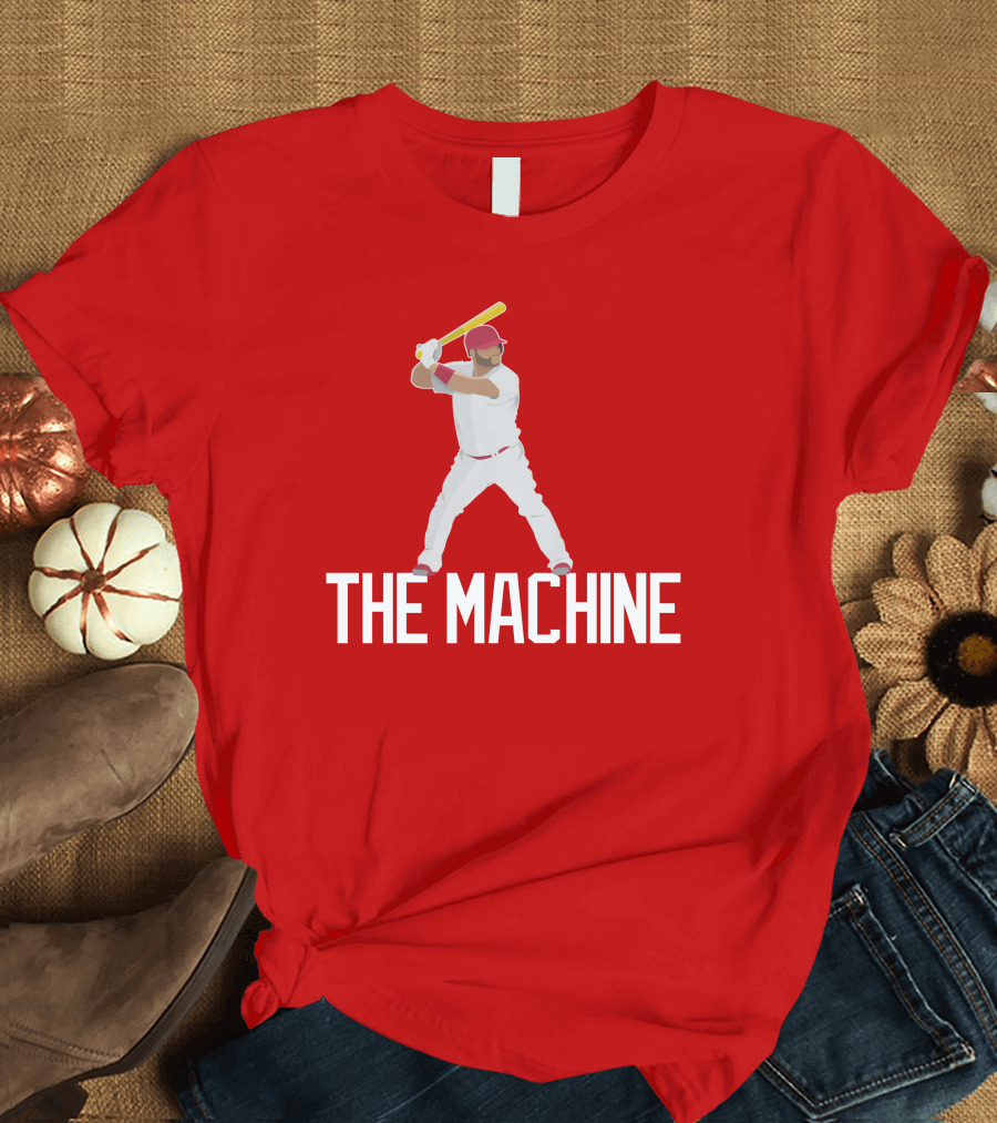 The Machine Baseball Player in White Uniform with Yellow Bat and Red Cap T-Shirt