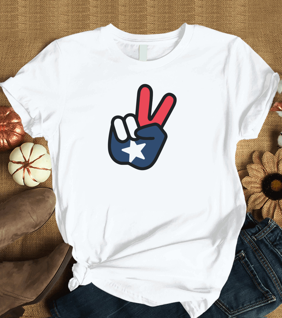 Peace Sign American Flag Star Gesture T-Shirt