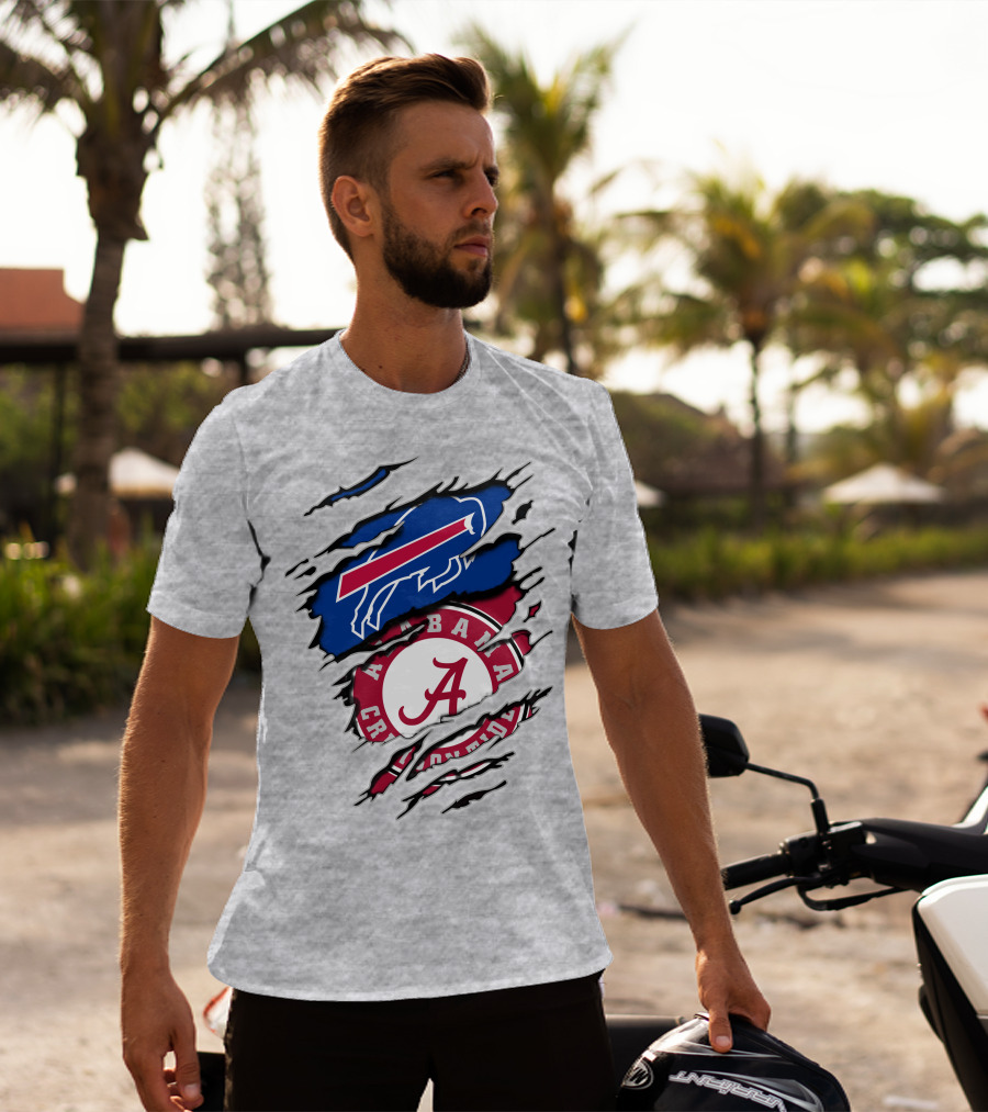 Buffalo Bills Alabama Crimson Tide Torn Logo Mashup T-Shirt