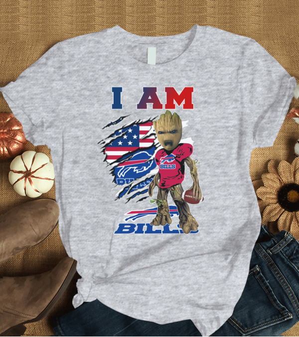 T-Shirt: I AM Bills Football Tree Character with Buffal Logo and American Flag T-Shirt I AM Bills Football Tree Character with Buffal Logo and American Flag T-Shirt