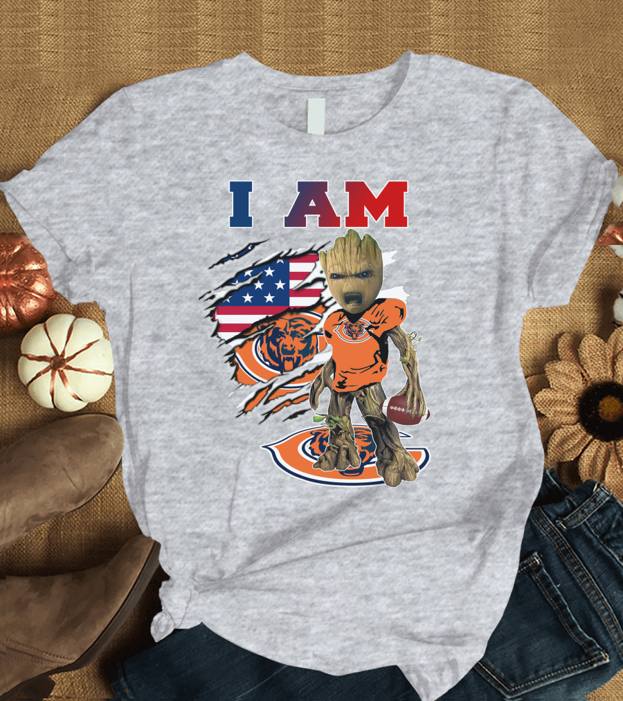 I Am Groot Chicago Bears Usa Flag Football T-Shirt