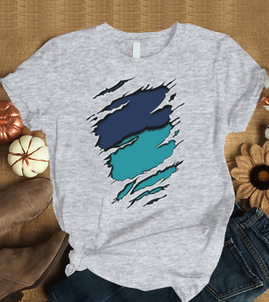 Yan-Dolphins19 Navy Teal Torn T-Shirt