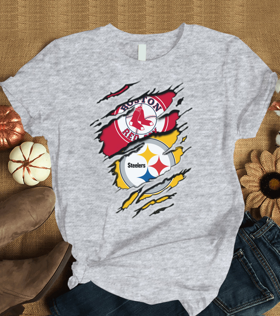 Boston Red Sox Pittsburgh Steelers Logo Mashup T-Shirt