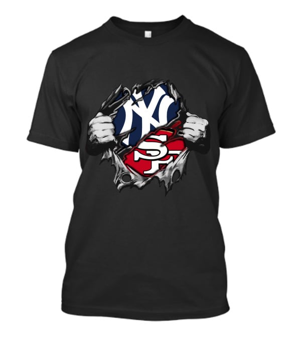 49ers Yankees Logo Fusion With Torn Effect T-Shirt