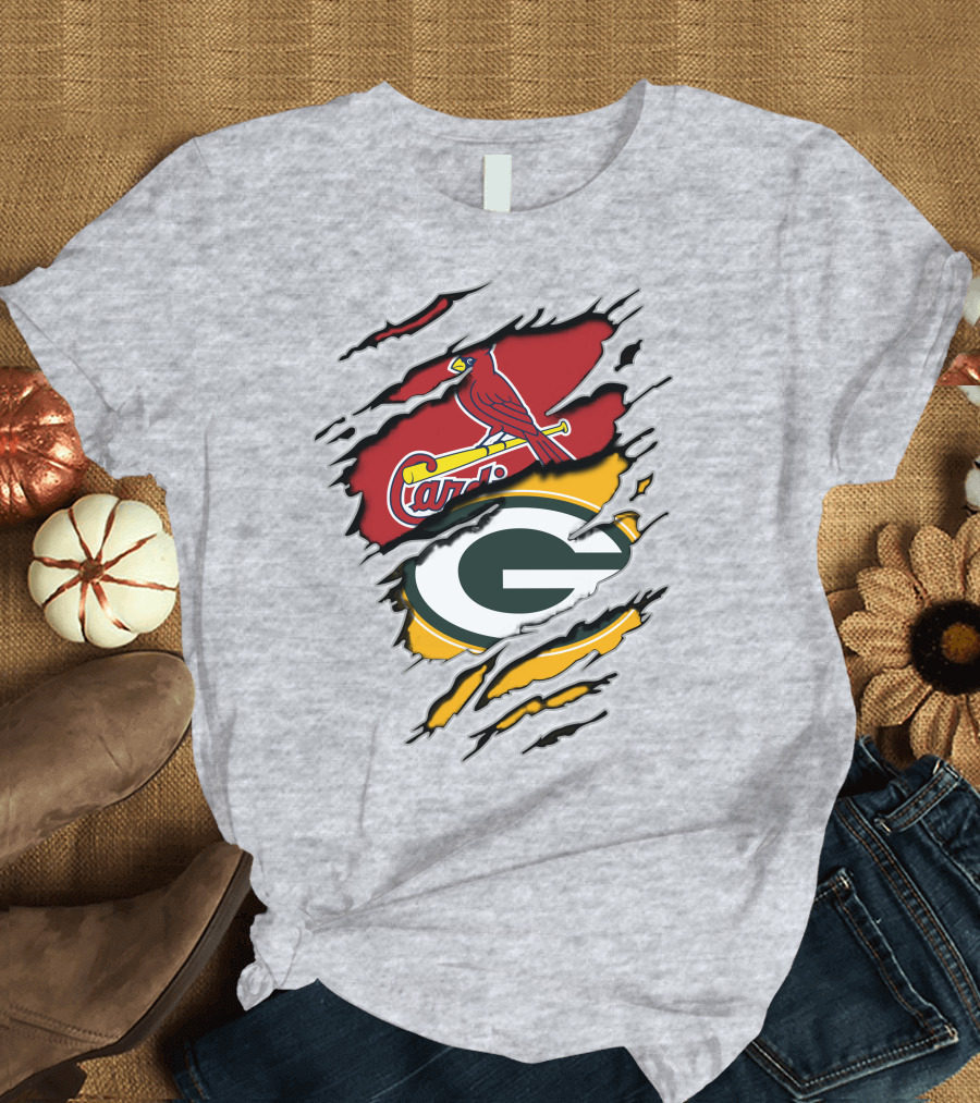 Packers Cardinals Torn Logo Mashup T-Shirt