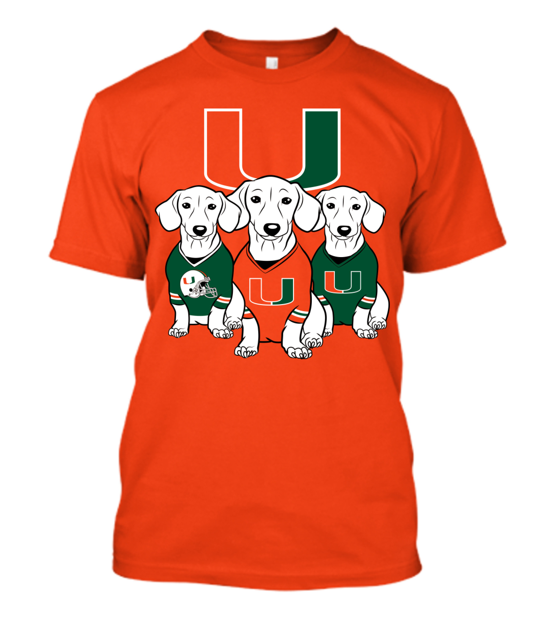 Miami Hurricanes U Logo With Dogs In Team Jerseys T-Shirt