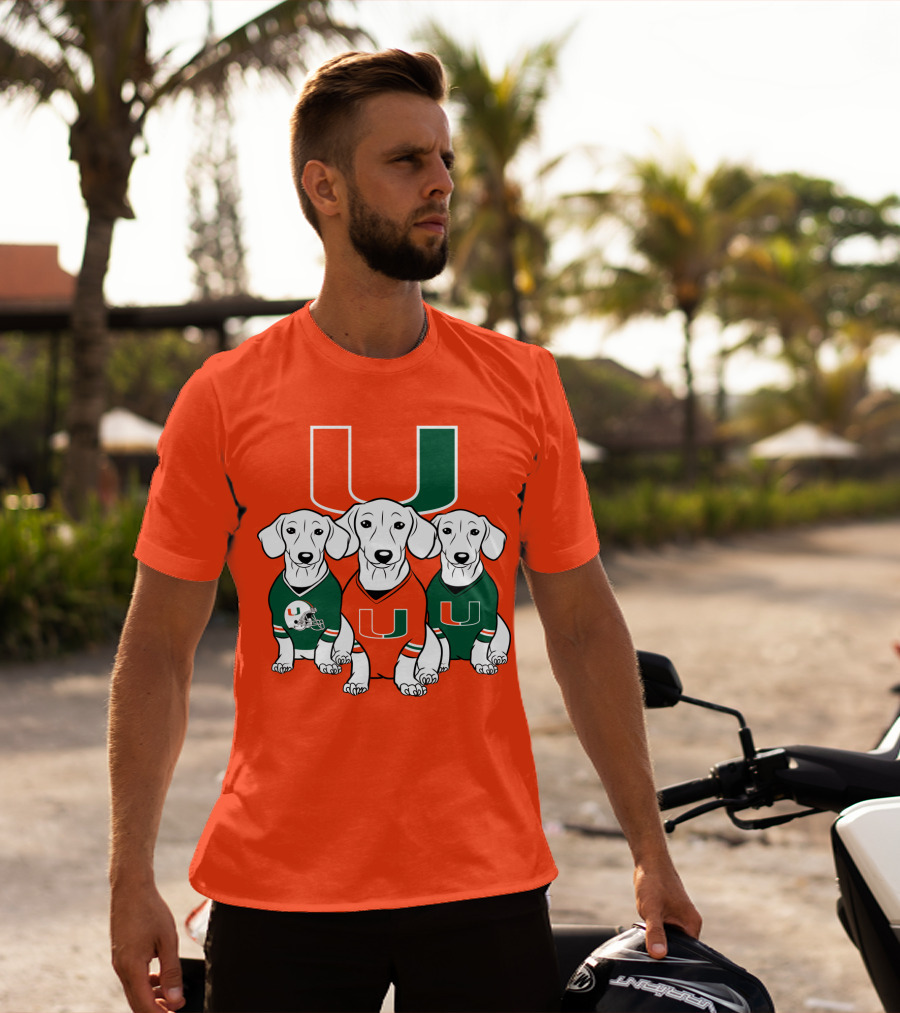 Miami Hurricanes U Logo With Dogs In Team Jerseys T-Shirt