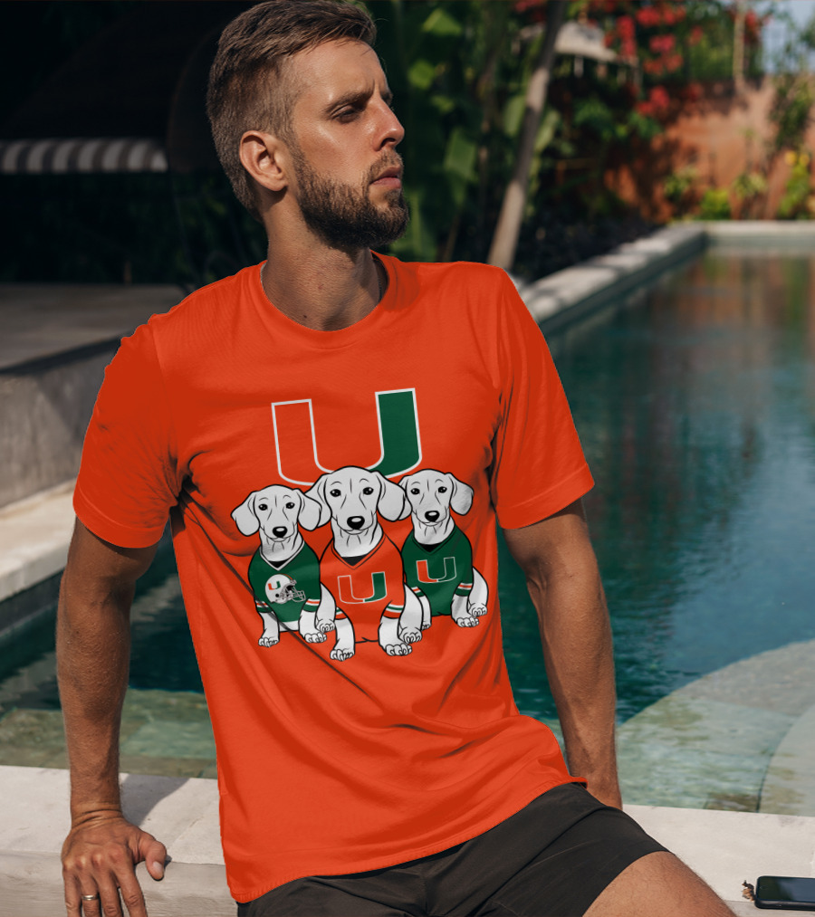 Miami Hurricanes U Logo With Dogs In Team Jerseys T-Shirt