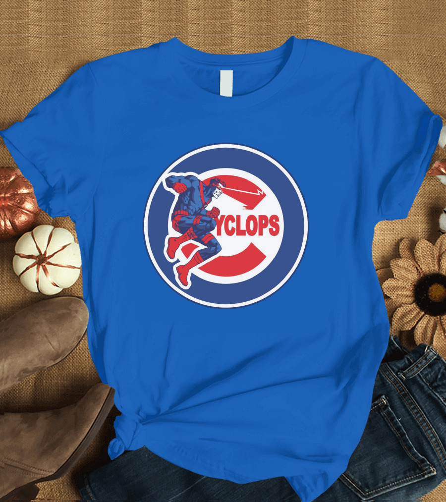 Chicago Cyclops MLB Superhero Logo Blue Background T-Shirt