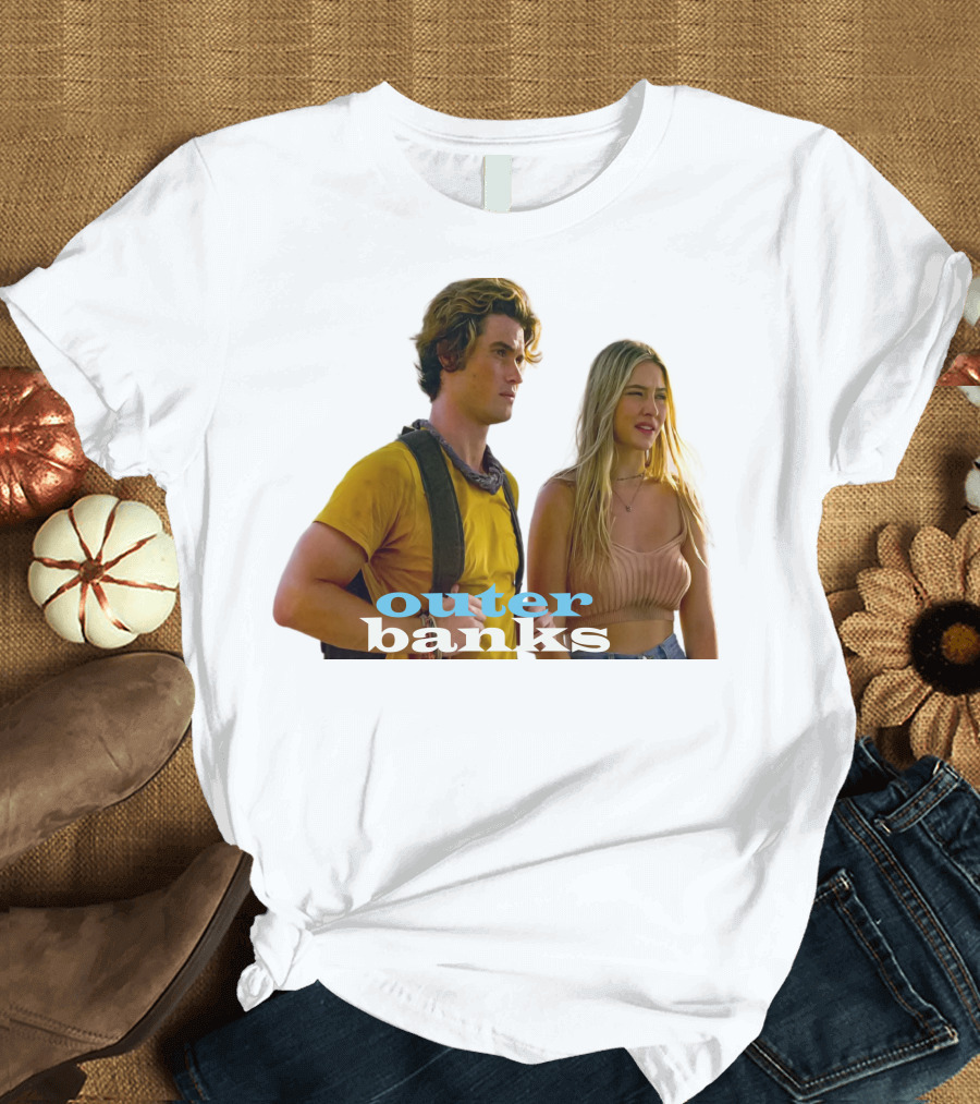 Outer Banks TV Show Characters on Beach Adventure Scene T-Shirt