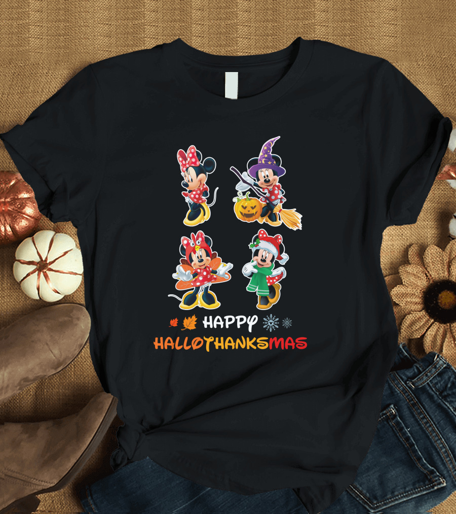 HAPPY HALLO THANKS MAS MINNIE MOUSE SEASONS MASHUP T-Shirt